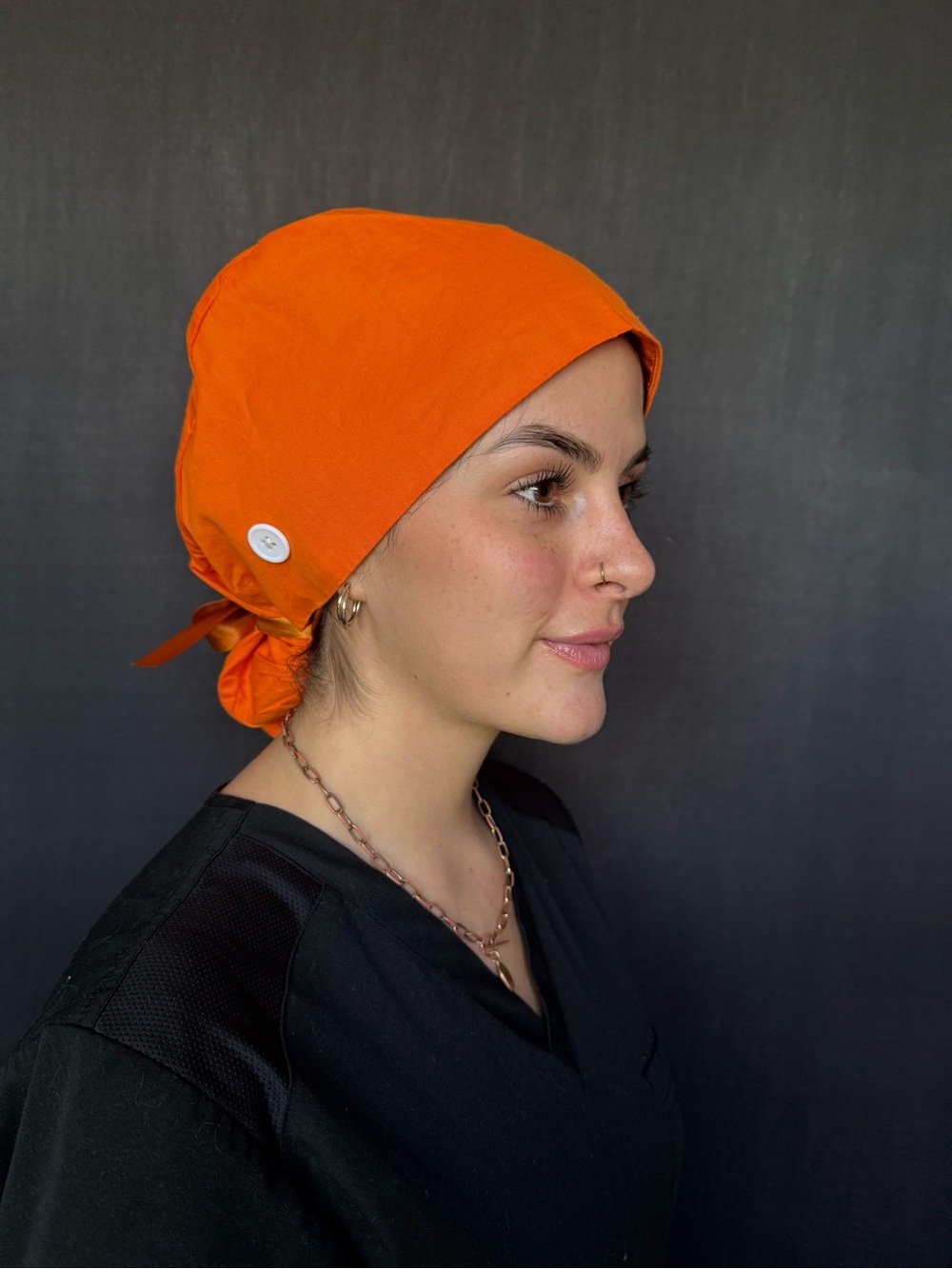Hand-made embroidered Surgical Scrub Cap with mask Button Detail - Halloween